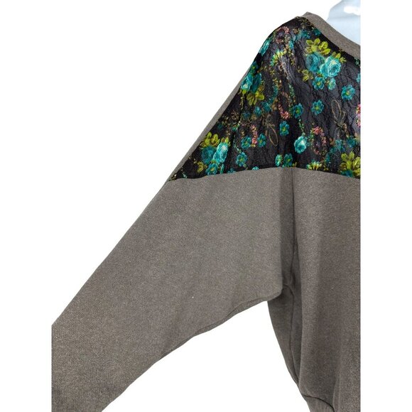 Free People Floral Lace Boat Neck Oversized Long Sleeves Sweatshirt Size L - Picture 2 of 8
